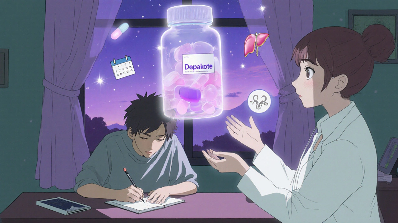 Patient writes in a mood diary while a holographic medication transition occurs.