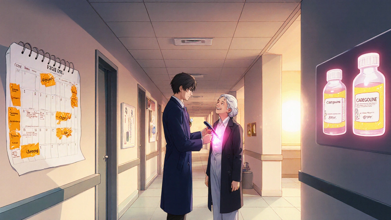 Timeline of monitoring schedule and dosing with doctor performing an echo.