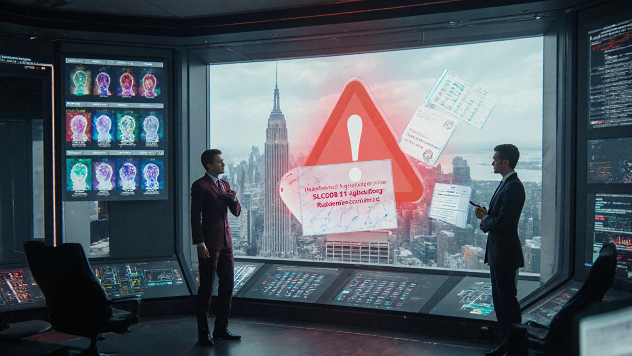 Hospital control room with holographic genetic alerts and CPIC guidelines guiding doctors on statin prescriptions.