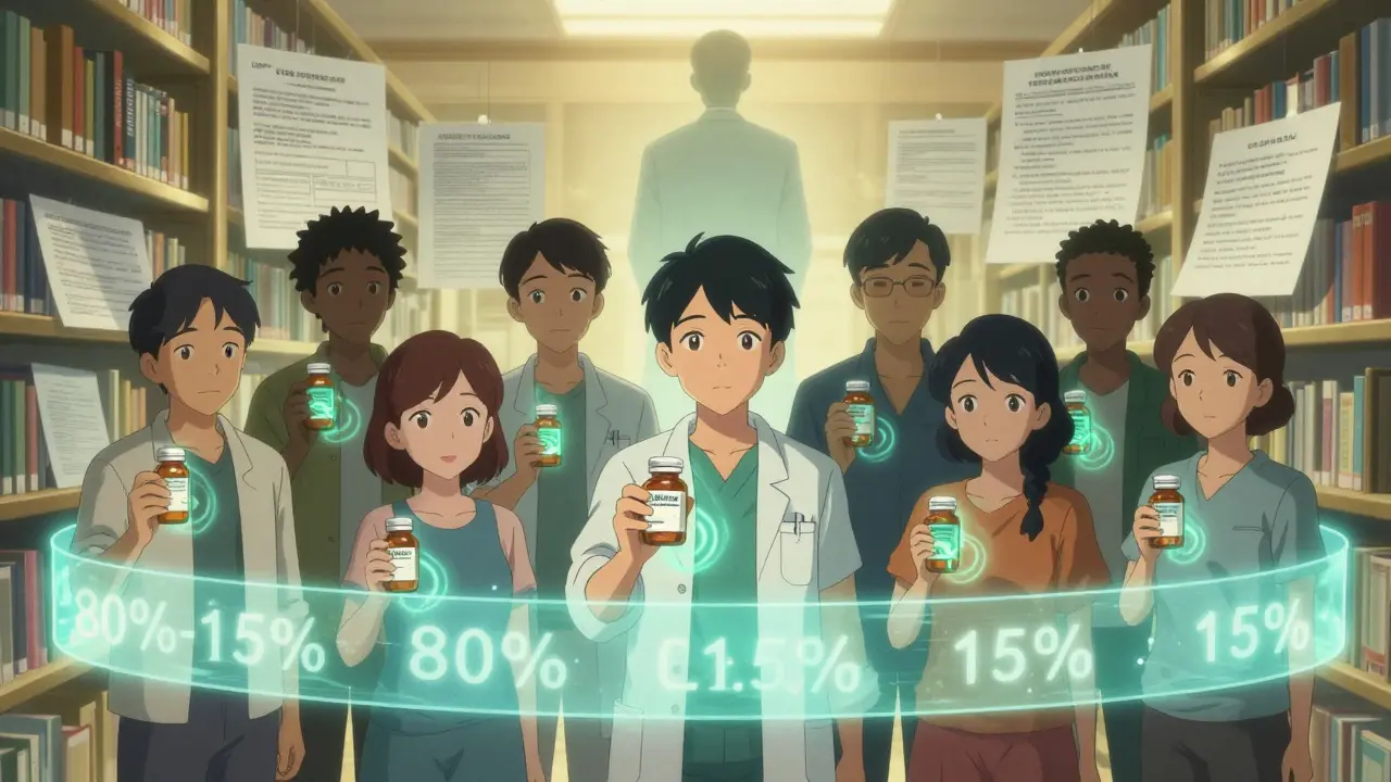 Patients holding generic meds with bioequivalence energy flows syncing to brand-name drugs, surrounded by legal and scientific standards.