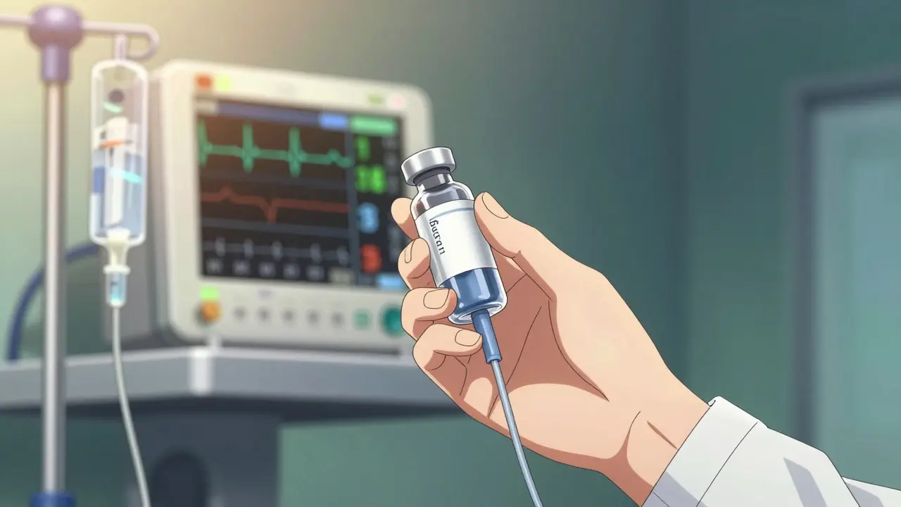 Close-up of medical equipment and IV drip for nausea treatment in anime style.