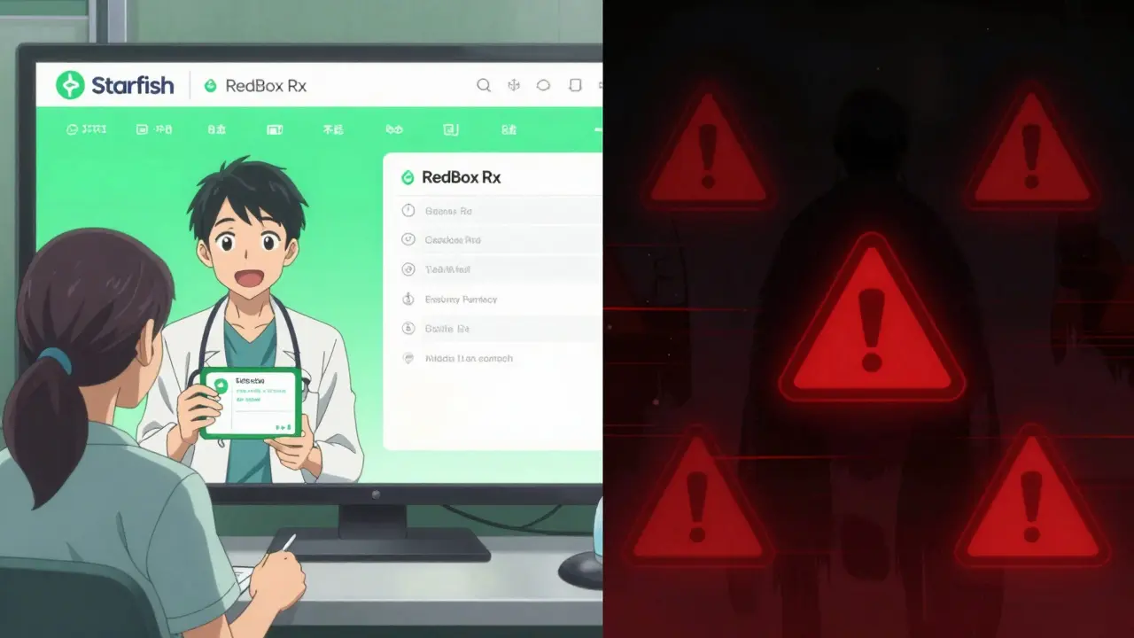 Anime comparison of safe telemedicine vs shady online pharmacies