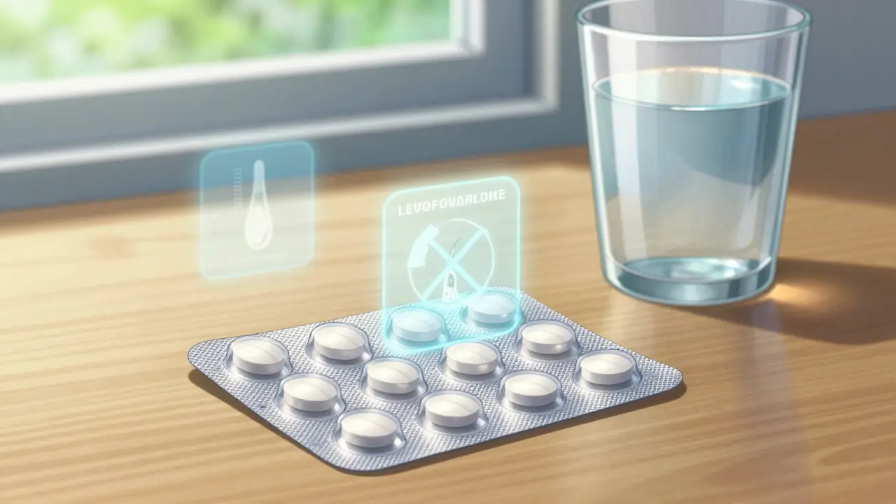 Generic antibiotic pills with holographic safety warning icons