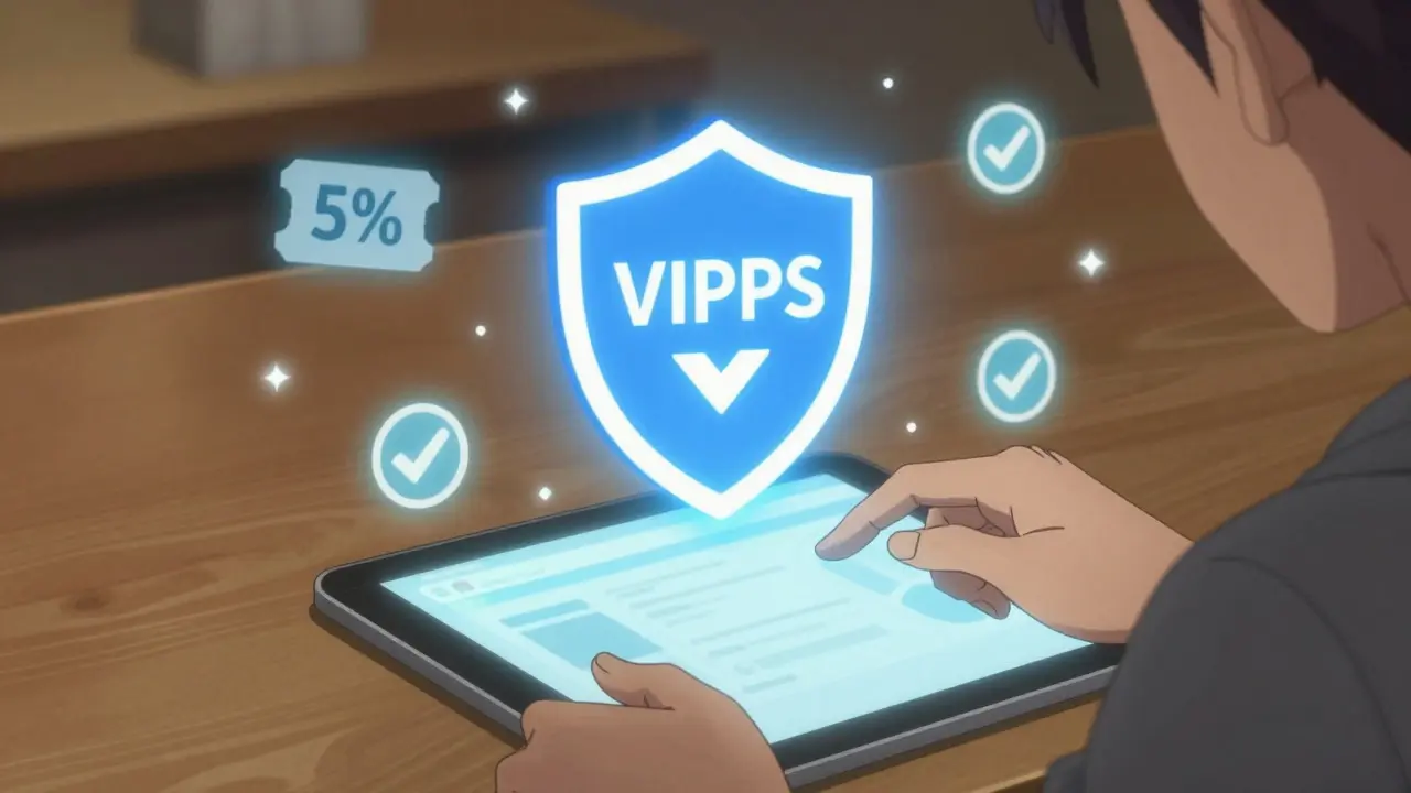 Anime person safely ordering meds online with security shield