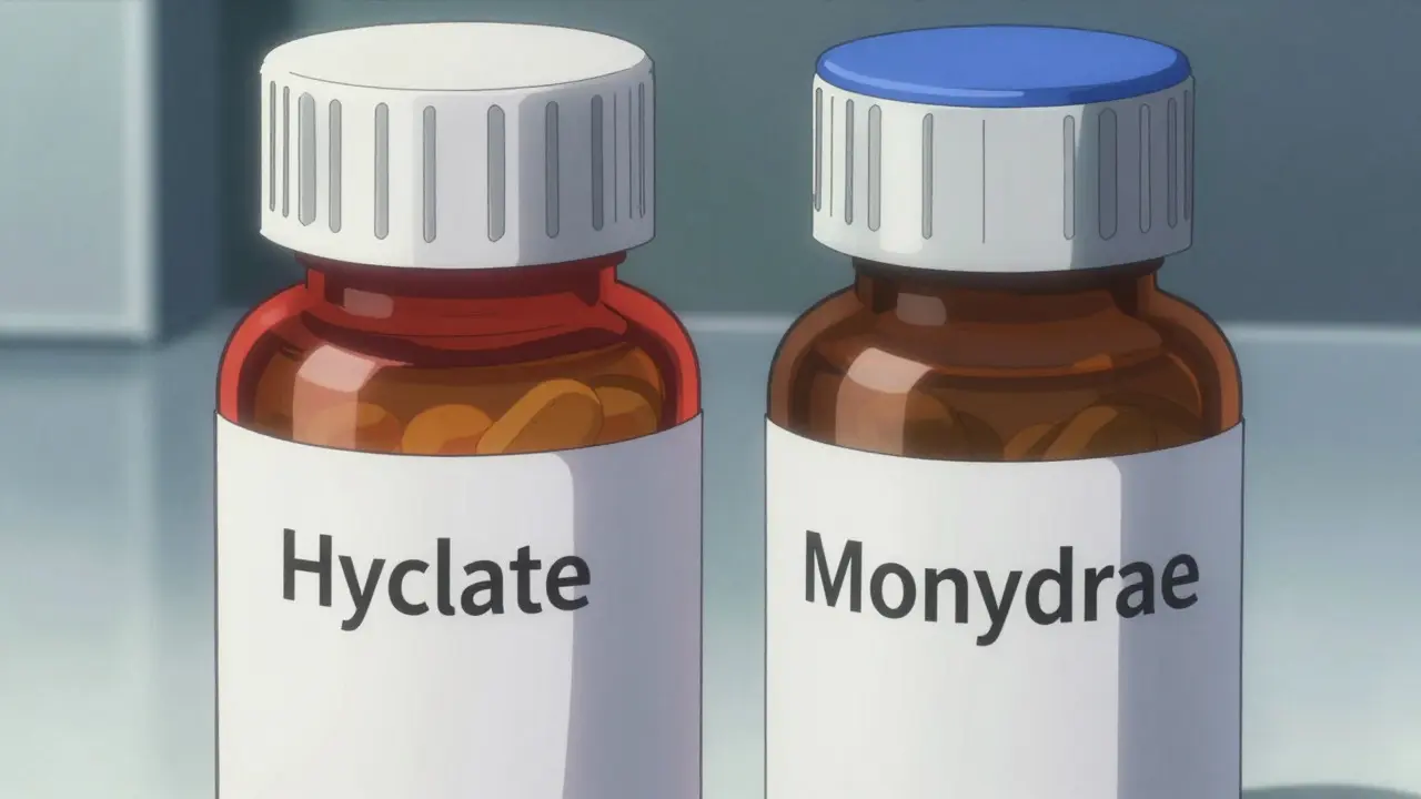 Detailed anime illustration of two different antibiotic pill bottles