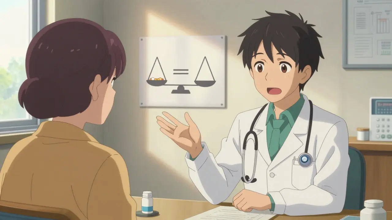 Doctor explaining meds to a relieved patient