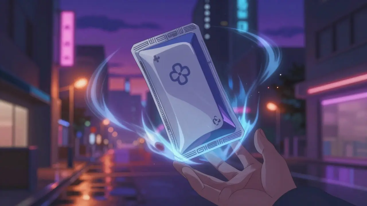 Futuristic package floating in neon city representing fast delivery