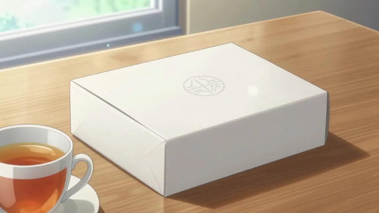 Delivered medication package on table with soft lighting