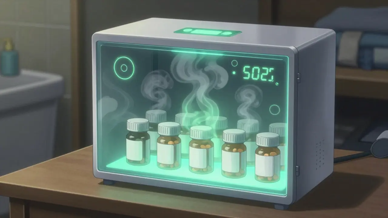 Futuristic smart cabinet protecting medications from vapors