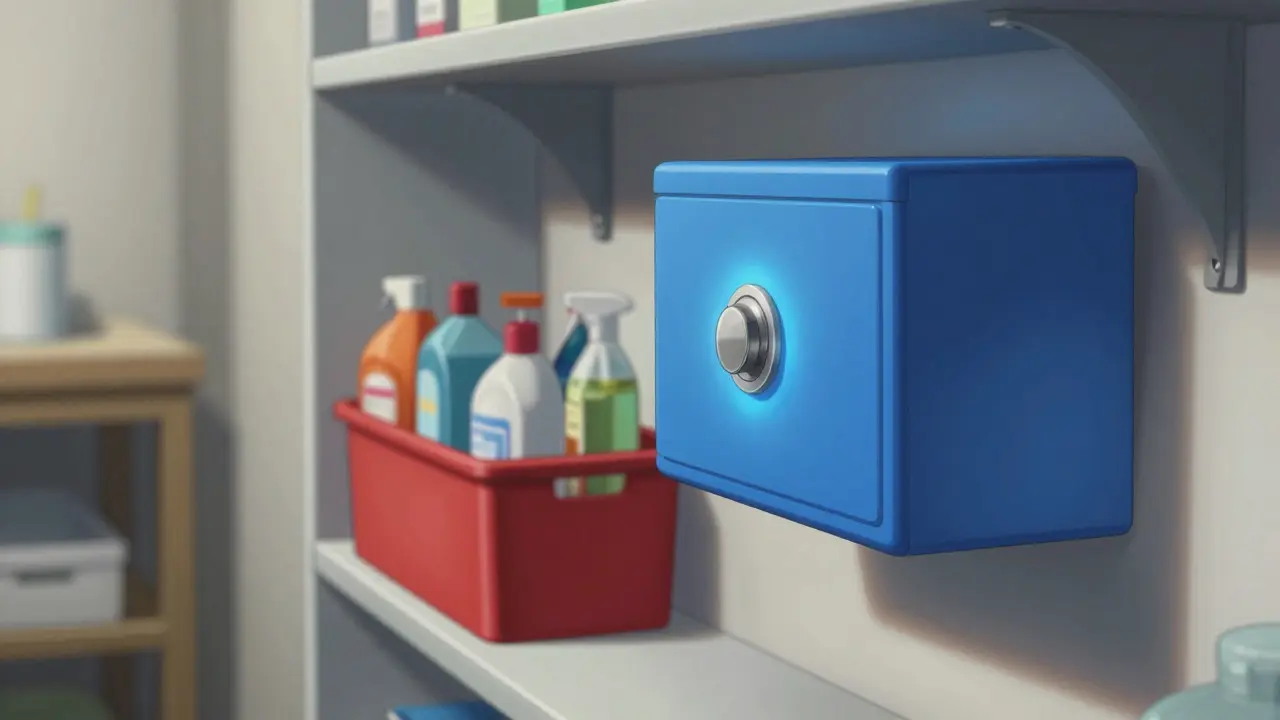 Organized home storage separating medicines and chemicals